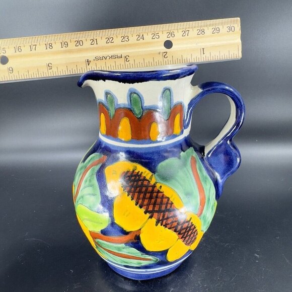 Mexico Art Pottery Talavera Pitcher Carafe Multicolor Frutal Decor Hand Made VTG - Picture 9 of 16